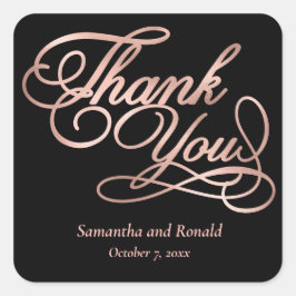 Black & Rose Gold Vielen Dank für Ihre kalligraphi Quadratischer Aufkleber