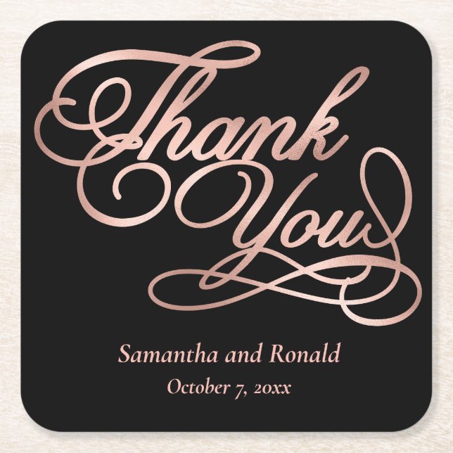 Black & Rose Gold Vielen Dank für Ihre kalligraphi Rechteckiger Pappuntersetzer (Vorderseite)