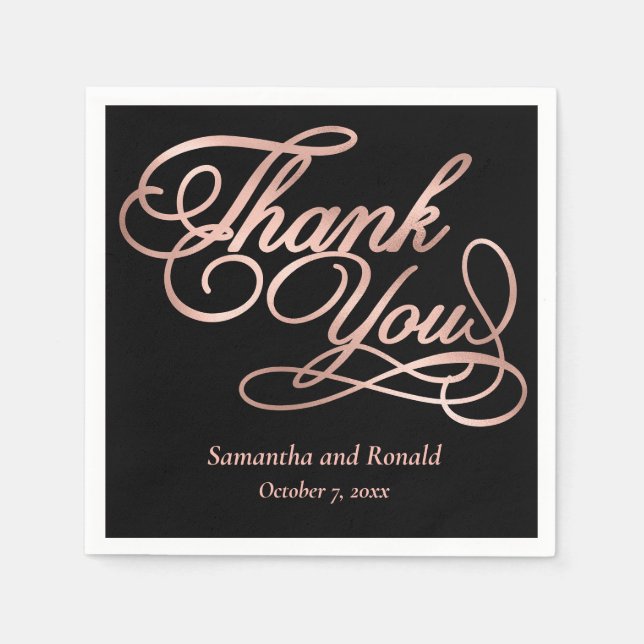 Black & Rose Gold Vielen Dank für Ihre kalligraphi Serviette (Vorderseite)