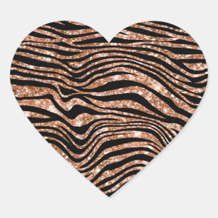 Black Rose Gold Zebra Glitzer Herz-Aufkleber