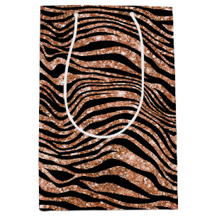 Black Rose Gold Zebra Glitzer Mittlere Geschenktüte