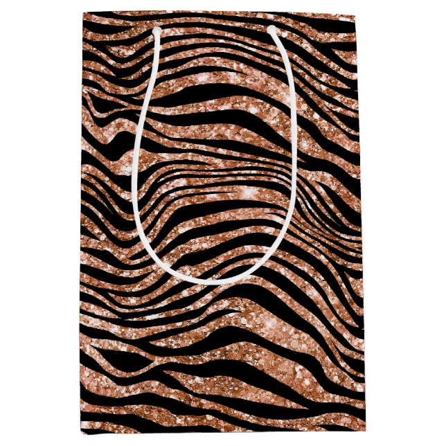 Black Rose Gold Zebra Glitzer Mittlere Geschenktüte (Vorderseite)