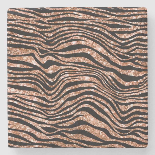 Black Rose Gold Zebra Glitzer Steinuntersetzer (Vorderseite)