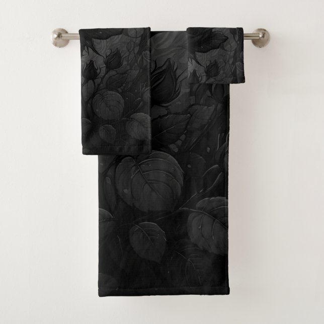 Black Rose Motif Badhandtuch Set (Insitu)