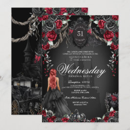 Black Rose Red Quinceañera Gothic Halloween Einladung