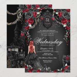Black Rose Red Quinceañera Halloween Gothic Einladung