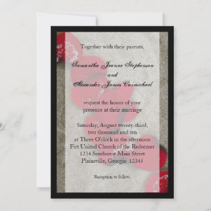 Black / Rose Rouge Petals Plage Mariage Invitation