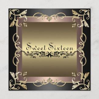 Black & Rose Swirl Sweet 16 Geburtstag Einladung