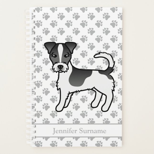 Black Rough Coat Jack Russell Terrier Dog & Name Planer (Vorderseite)