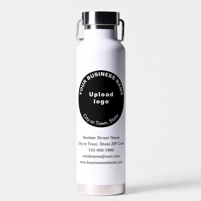 Black Round Business Brand auf isoliert Trinkflasche (Vorne)