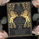Black Royal Lion Mittelalterliches Gold Hochzeit E Einladung<br><div class="desc">Feiern Sie Ihren besonderen Tag mit diesem Royal Lion Medieval Gold Sword Wedding Design. Das Gold in diesem Design ist keine echte Folie. Sie können dies durch einen Klick auf "PERSONALISIEREN" weiter anpassen.</div>