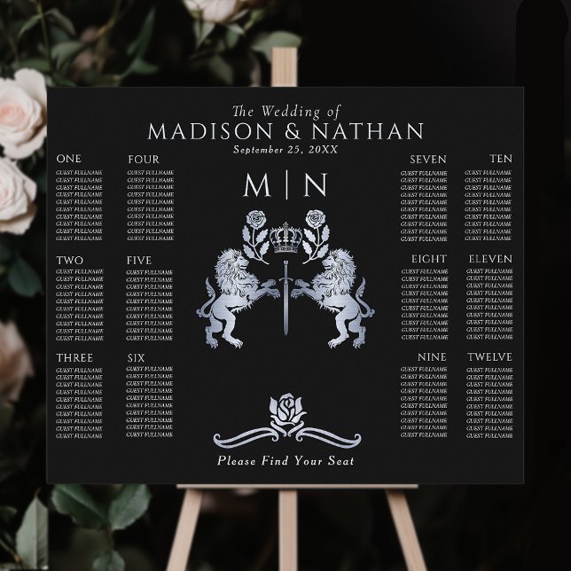 Black Royal Lion Silver Wedding Chart Poster (Von Creator hochgeladen)