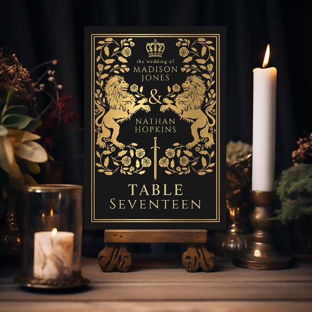 Black Royal Medieval Lion Wedding Tischnummer (Von Creator hochgeladen)