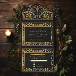 Black Royal Medieval Sword Wedding All In One Einladung