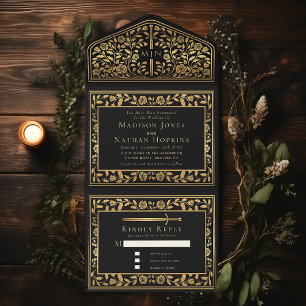 Black Royal Medieval Sword Wedding All In One Einladung