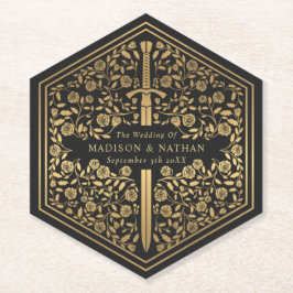 Black Royal Mittelalterliches Schwert Hochzeitspap Untersetzer