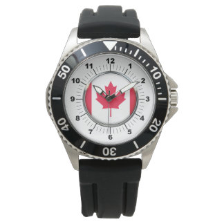 Black Rubber Strap Watch auf der kanadischen Flagg Armbanduhr