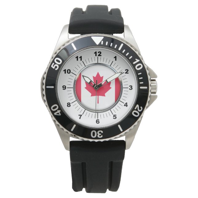 Black Rubber Strap Watch auf der kanadischen Flagg Armbanduhr (Vorderseite)