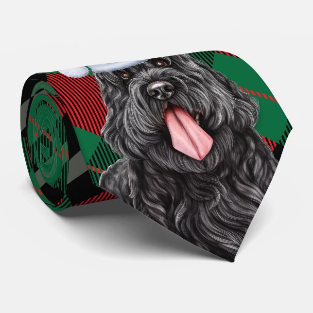 Black Russian Terrier Dog Green Karierte Weihnacht Krawatte (Gerollt)