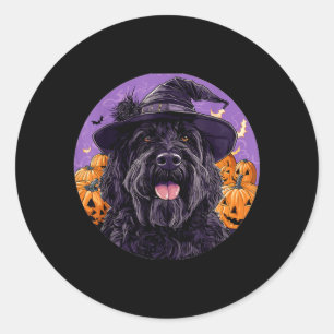Black Russian Terrier Hund mit Hut Halloween Runder Aufkleber