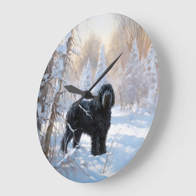 Black Russian Terrier Let It Snow Weihnachten Große Wanduhr (Winkel)