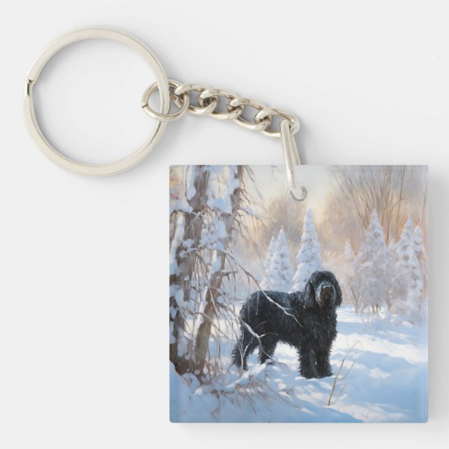 Black Russian Terrier Let It Snow Weihnachten Schlüsselanhänger (Vorderseite)