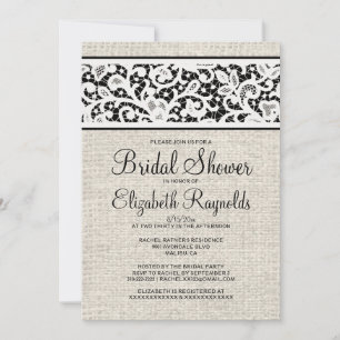 Black Rustic Burlap Linen Bridal Dusche Einladung