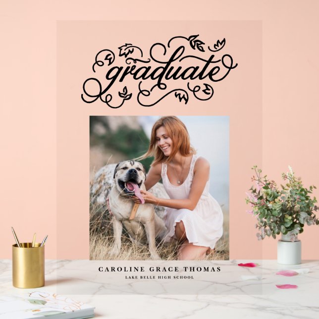 Black Rustic Calligraphy Abschluss Foto Acrylschild (Hochzeit)