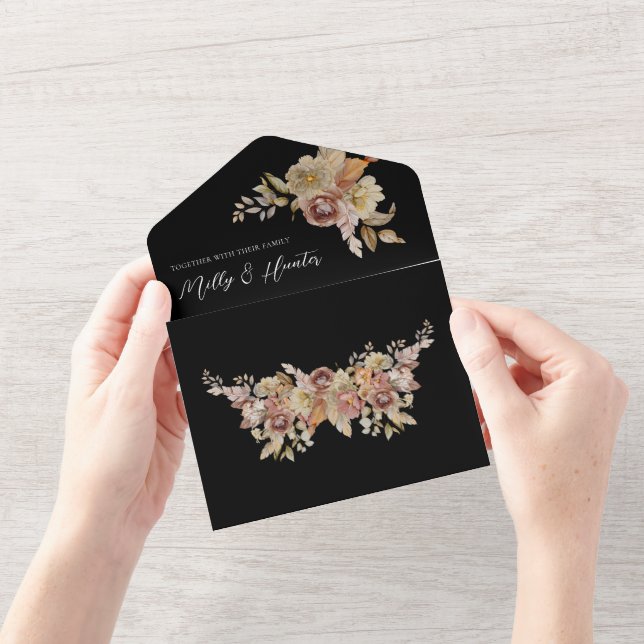 Black Rustic Floral All in One Wedite Einladung (Eröffnung)