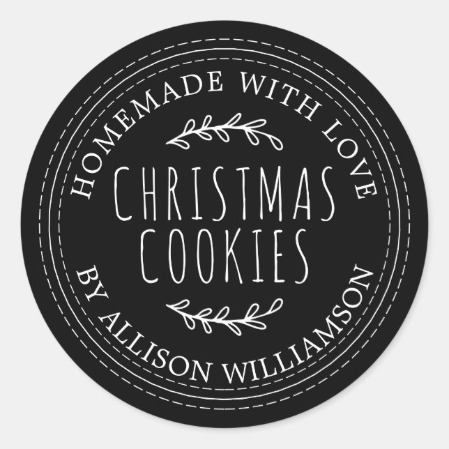 Black Rustic Homemade Christmas Cookies Runder Aufkleber (Vorderseite)