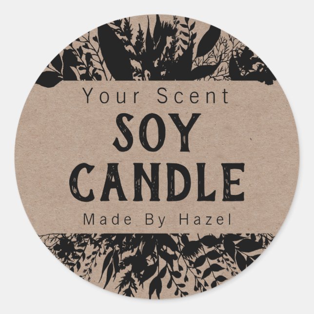 Black Rustic Kraft Soy Candle Labels Runder Aufkleber (Vorderseite)