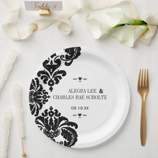 Black Rustic Luxe Vintag Damask Wedding Pappteller (Hochzeit)