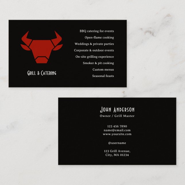 Black Rustic Vintage Logo Catering Business Card Visitenkarte (Vorne/Hinten)