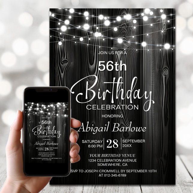 Black Rustic Wood Birthday Party Einladung (Von Creator hochgeladen)