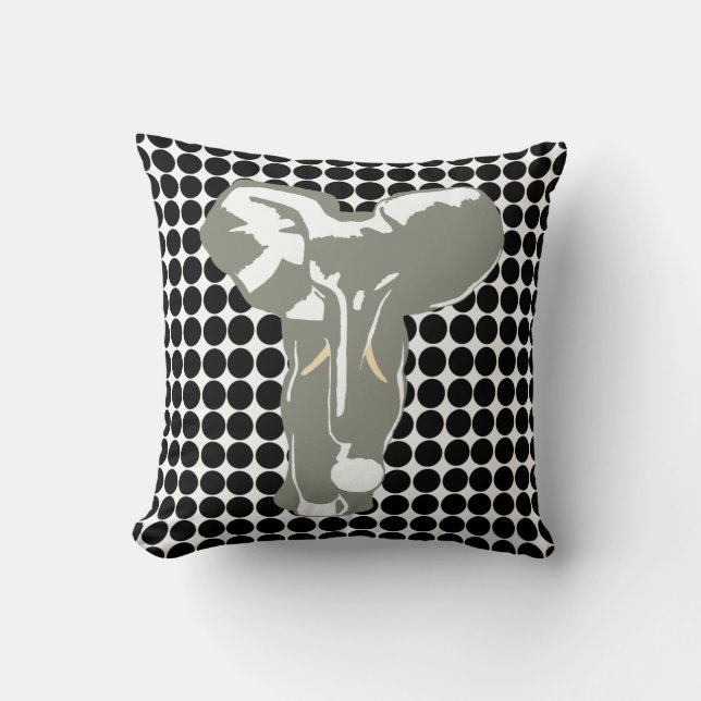 Black Safari Dot mit Pop Art Elephant Kissen (Vorderseite)