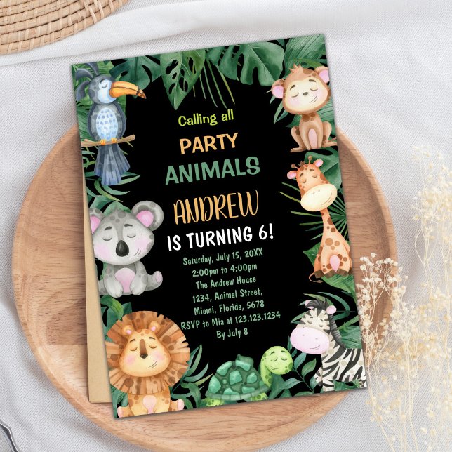 Black Safari Jungle Geburtstagseinladungen Einladung (Black Safari Jungle Birthday Invitations)