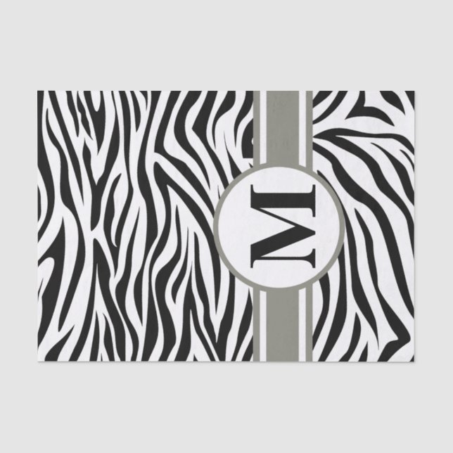 Black Safari Zebra mit Monogramm Seidenpapier (Vorderseite)