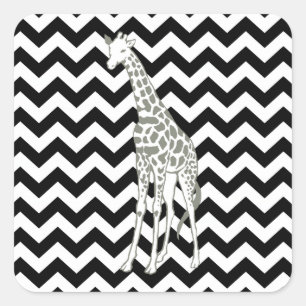 Black Safari Zickzack mit Pop Art Giraffe Quadratischer Aufkleber