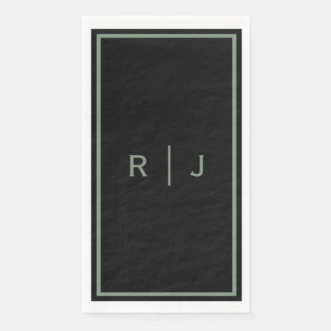 Black Sage Green Monogram Name Cool Wedding Serviette (Vorderseite)