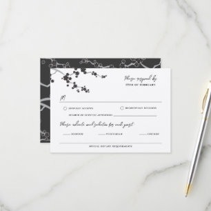 Black Sakura Cherry Blossom Elegante Hochzeit Asia RSVP Karte