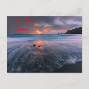 Black Sand Beach Island Island Sunset Postkarte