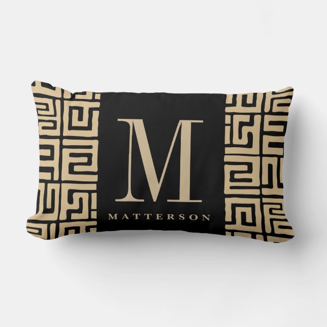 Black|Sand Kuba Druck-inspiriertes Monogramm Lendenkissen (Vorderseite)