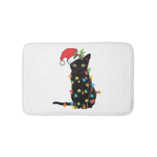 Black Santa Cat Tangled Up In Lights Christmas Badematte