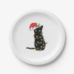 Black Santa Cat Tangled Up In Lights Christmas Pappteller
