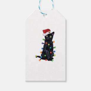 Black Santa Cat with christmas lights Geschenkanhänger