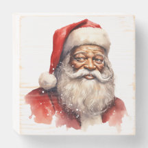 Black Santa Christmas Wood Box Zeichen