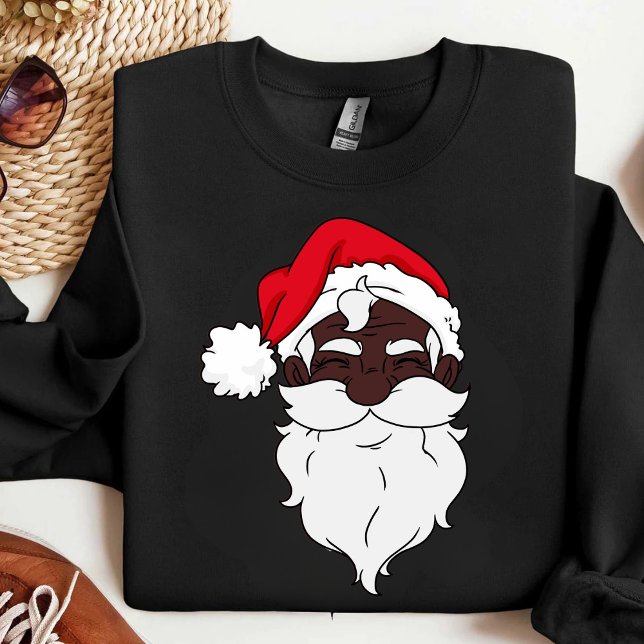 Black Santa Claus Afro Santa Face Xmas Sweatshirt (Von Creator hochgeladen)