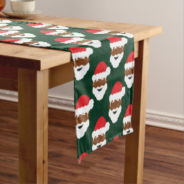 Black Santa Claus Brown Skin Green Weihnachten Kurzer Tischläufer
