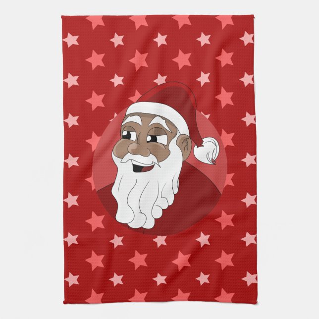 Black Santa Claus Cartoon Geschirrtuch (Vertikal)