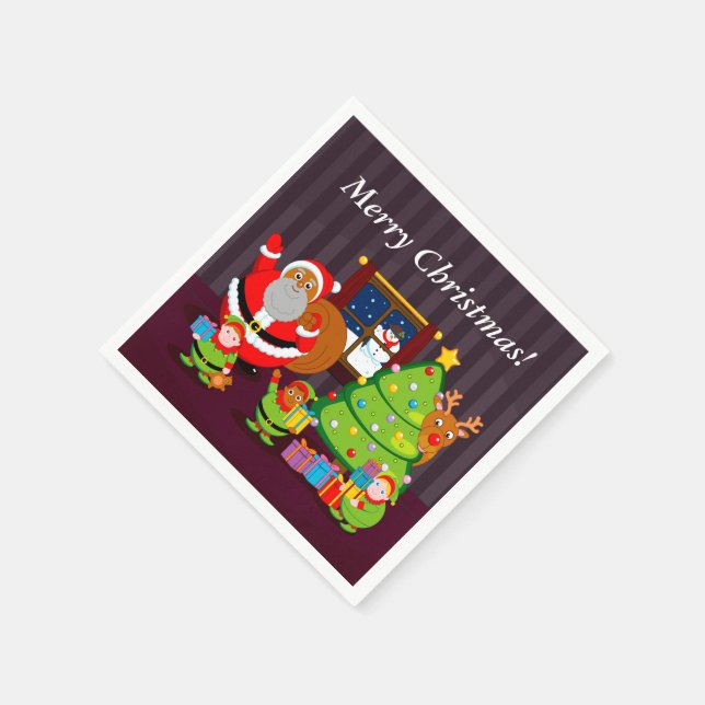 Black Santa Claus, der Weihnachtsgeschenke liefert Serviette (Ecke)